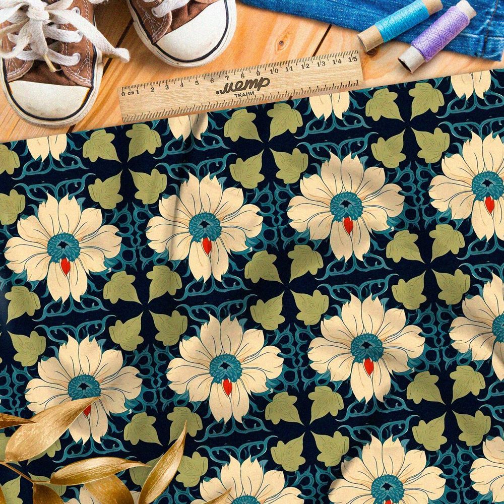 Ткань премиум габардин флорал феерия