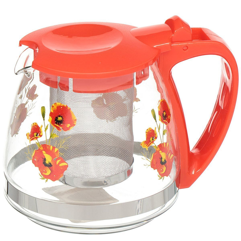 Чайник заварочный стекло,пластик, 0.7 л, с ситечком, подар уп, Маки, 8070T