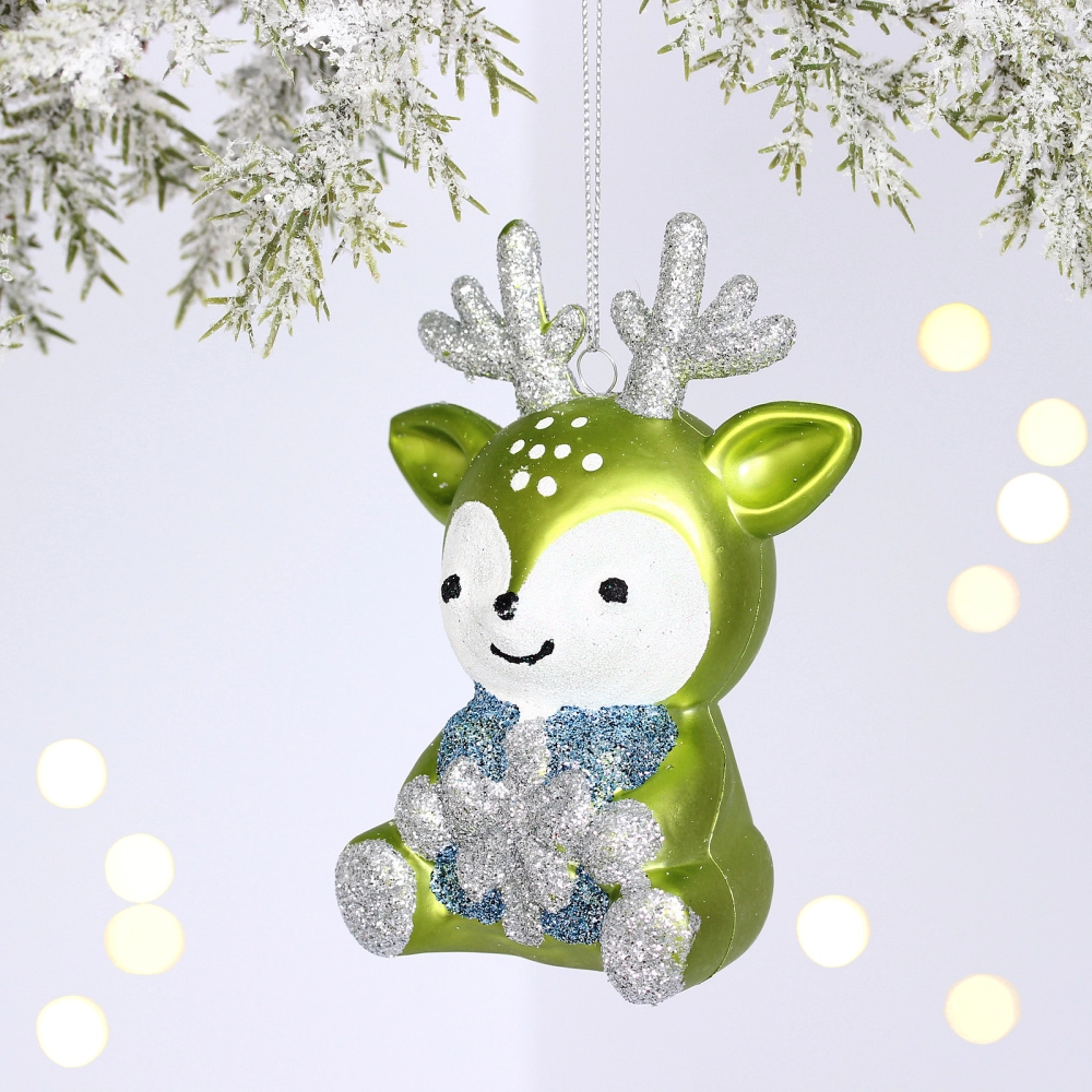 Ёлочная игрушка «Весёлый оленёнок» 8*5.5*11.5 см, Салатовый
