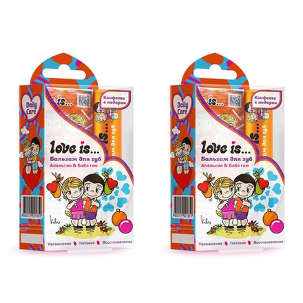 Бальзам для губ Love Is Апельсин и Бабл гам Коробка+карамель 4,2 гр