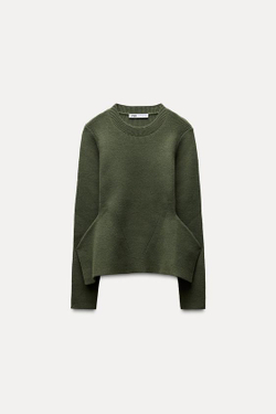 ZARA СВИТЕР С БАСКОЙ, ЗЕЛЕНЫЙ