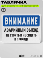 Табличка для обеспечения безопасности "Внимание, аварийный выход", для офиса, по охране труда для предприятия, организаций, 40х30 см, Silver Plane x Айдентика Технолоджи