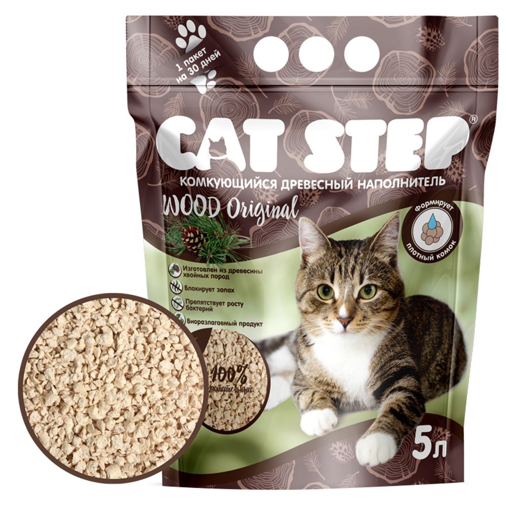 CAT STEP Wood Original Наполнитель комкующийся растительный