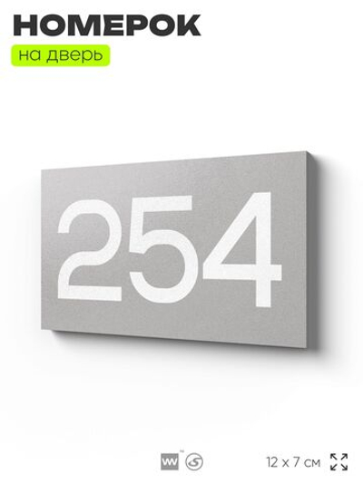 Номер на дверь 254, табличка на дверь для офиса, квартиры, кабинета, аудитории, склада, серая 120х70 мм, Айдентика Технолоджи