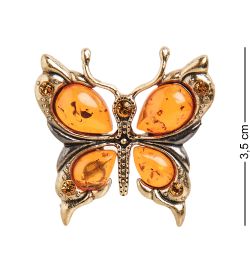 AM- 869 Брошь «Бабочка» (латунь, янтарь)