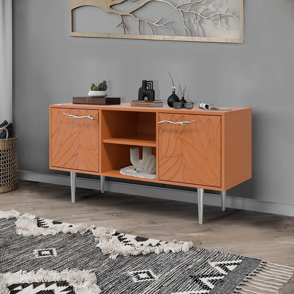 Тумба под ТВ Арт Колор leaves 117см Стайл Сильвер Томленый оранжевый