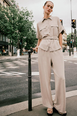 ZARA ШИРОКИЕ БРЮКИ, ПЕСОЧНЫЙ