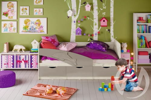 Кровать 1;6*0;8м Дельфин (дуб крафт белый/шарли мокко)