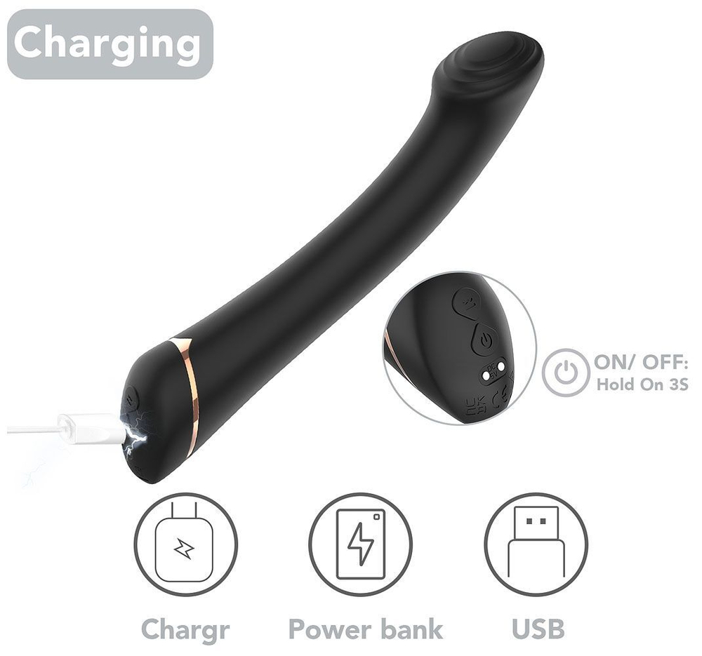 Черны вибратор для G-точки Gwand - 18,7 см.