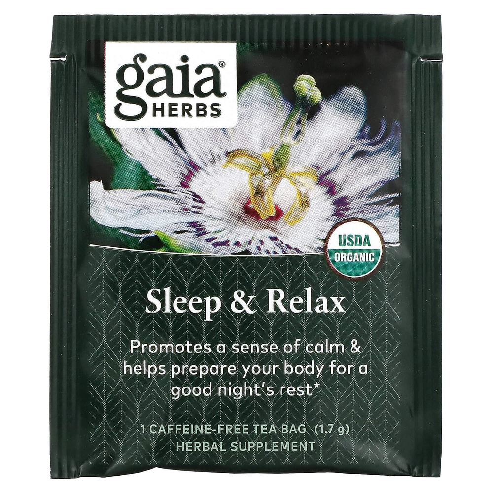 Gaia Herbs, травяной чай, для сна и расслабления, без кофеина, 16 чайных пакетиков, 27,2 г (0,96 унции)