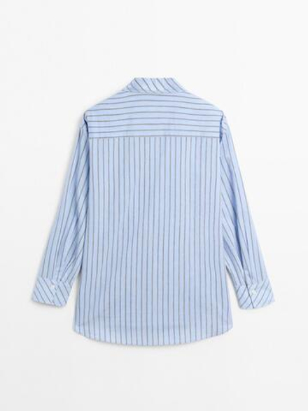 Massimo Dutti Рубашка из смесового хлопка в полоску, небесно-голубой