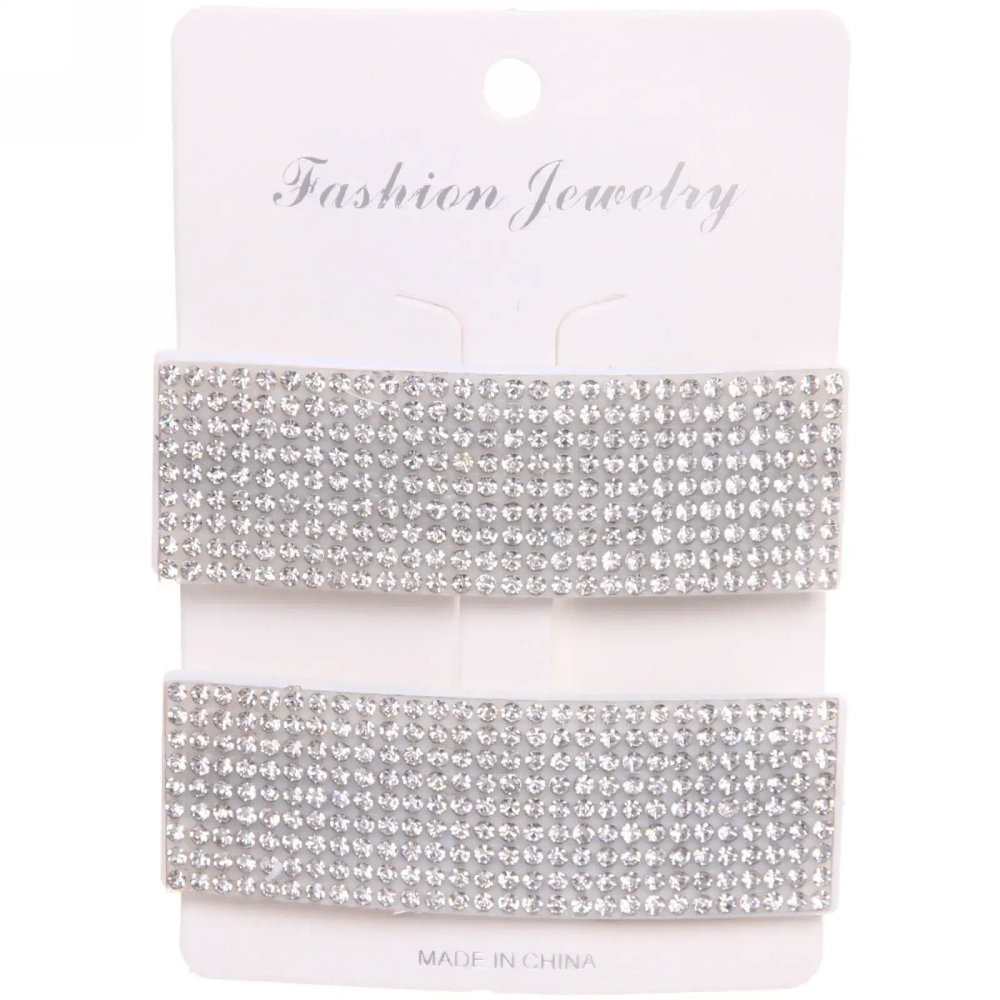 Зажимы для волос 2шт «KRASA - Aks», стразы, прямоугольник, цвет серебро, 8*2,5см