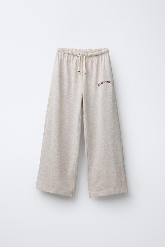 ZARA БРЮКИ WIDE LEG ИЗ ПЛОТНОЙ МЯГКОЙ ТКАНИ С ВЫШИВКОЙ, ПЕСОЧНЫЙ МЕЛАНЖ