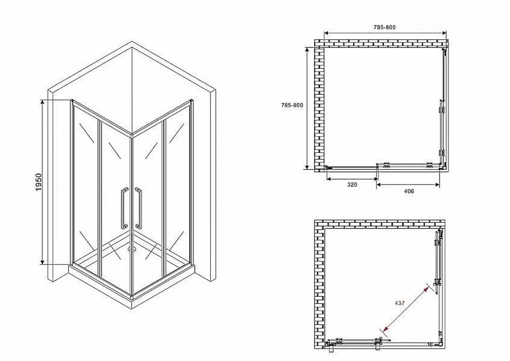 Душевой уголок ABBER Schwarzer Diamant AG02080BDTH 80x80 тонированный/профиль черный