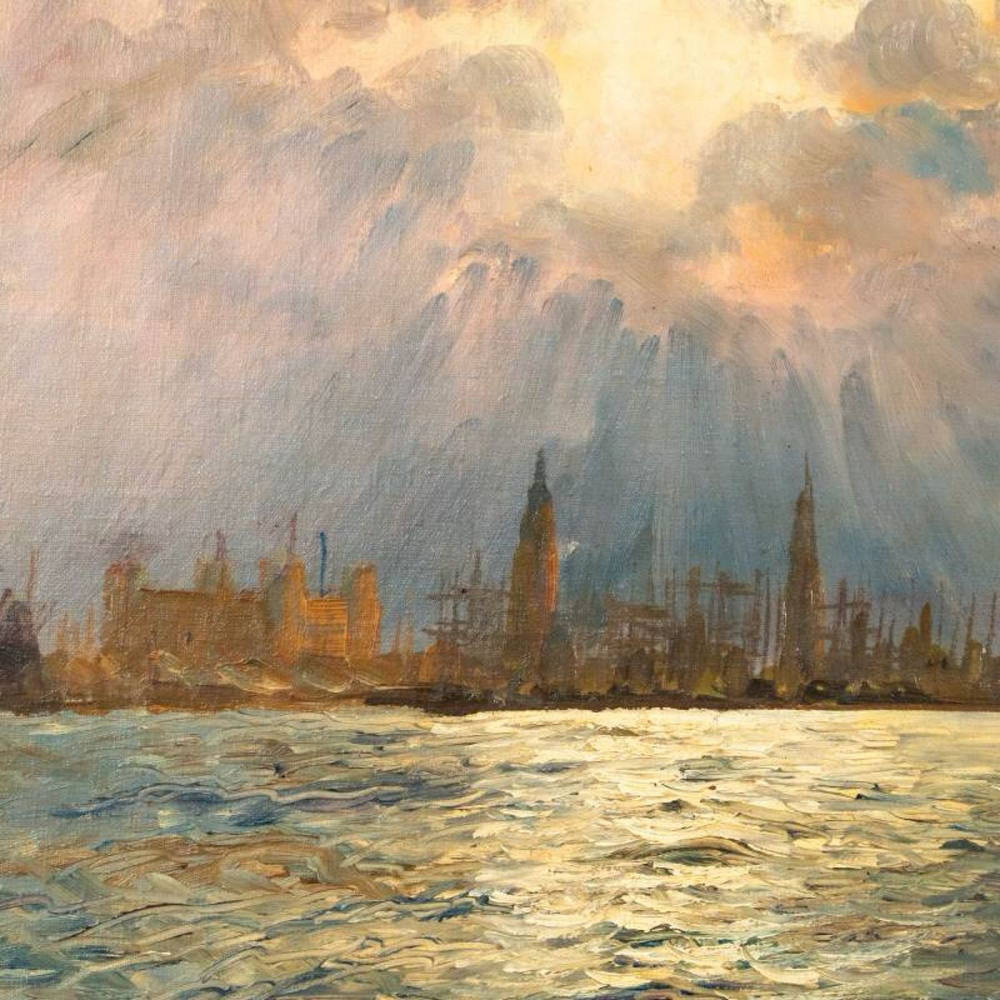Винтаж: Антикварная Картина «Hamburger Hafen»/«Гавань Гамбурга»