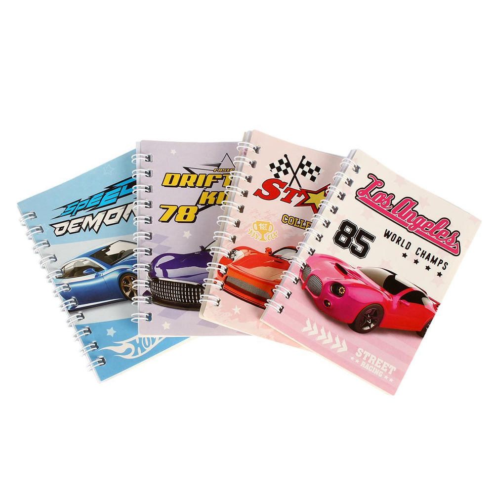 Блокнот на спирали "Машина" 10, 5*6,5см, 4 штуки комплект в пакете на подвесе