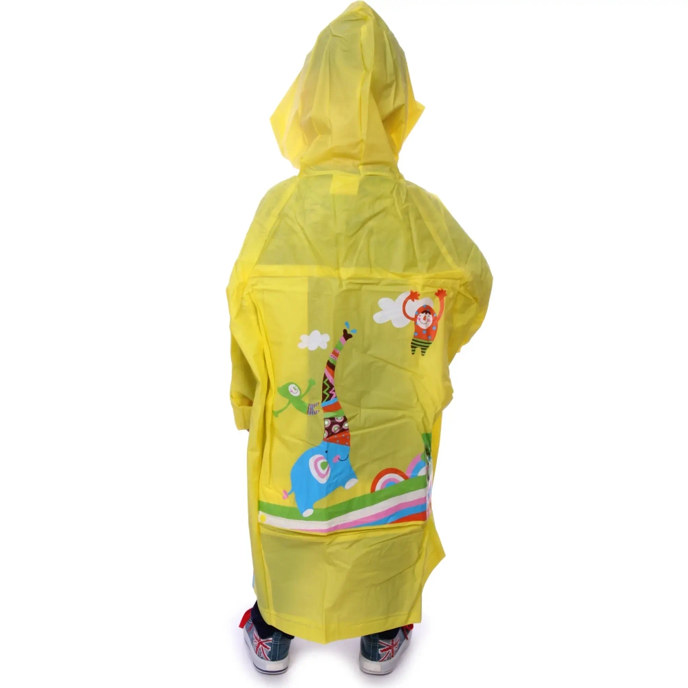 Дождевик-плащ детский «Веселые приключения-Слоник» с капюшоном,регулир.манжет, цвет желтый, размер M(73*50см) ДоброСад