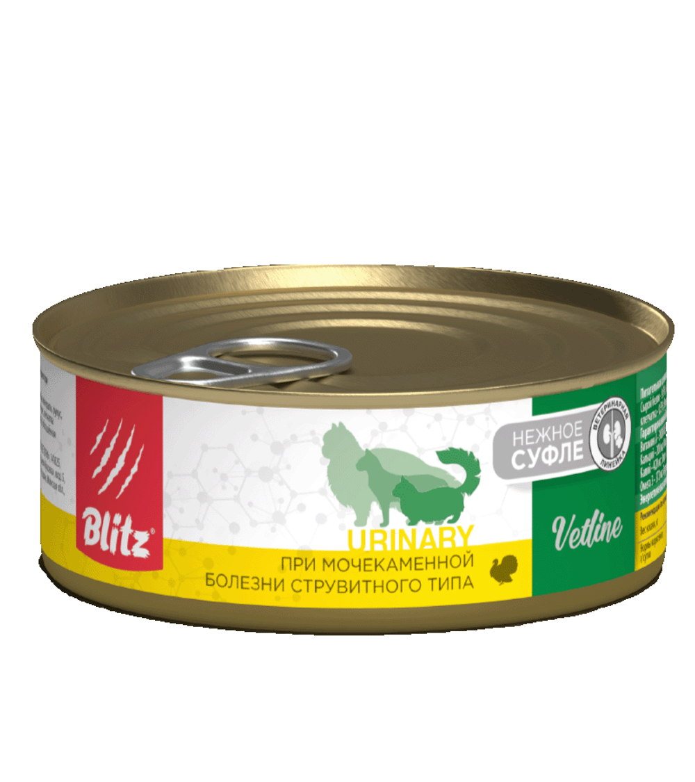 Blitz Vetline Urinary (суфле) для кошек, при мочекаменной болезни струвитного типа, 100гр.