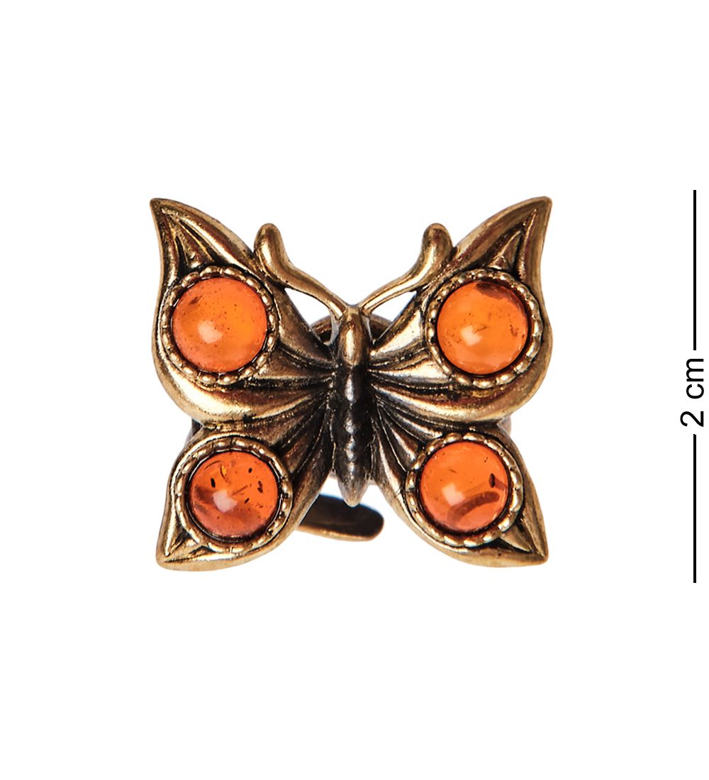 AM-2656 Кольцо «Бабочка» (латунь, янтарь)
