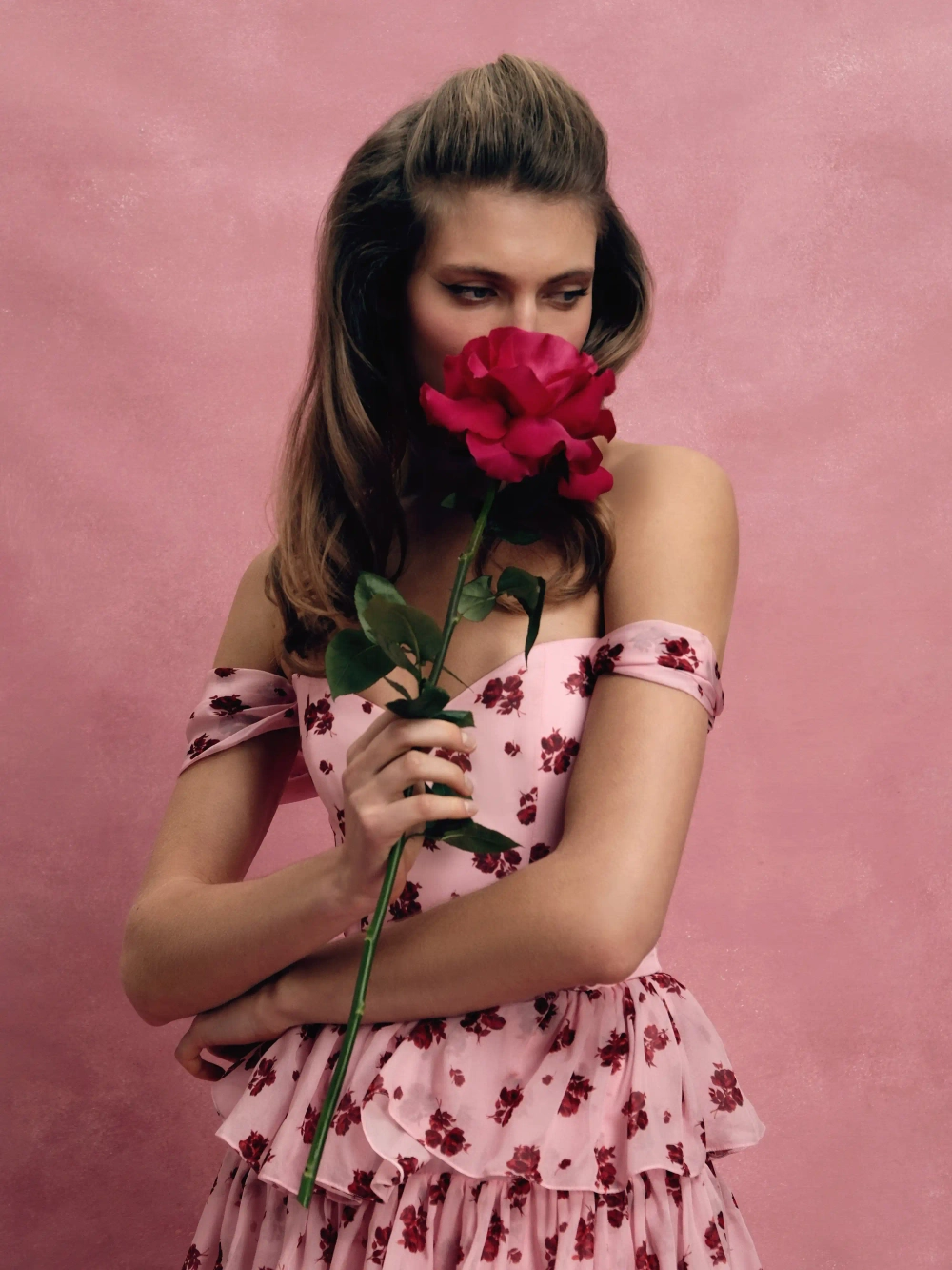 Lisen midi, платье миди из светло-розового шифона с цветочным принтом