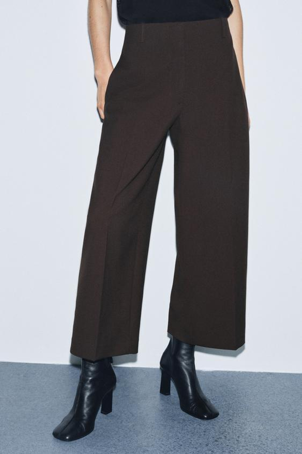 ZARA УКОРОЧЕННЫЕ БРЮКИ — ZW COLLECTION, КОРИЧНЕВЫЙ