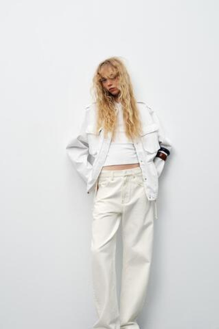 ZARA ДЖИНСЫ-БАНАНЫ TRF С ВЫСОКОЙ ПОСАДКОЙ, ЖЕЛТОВАТО-БЕЛЫЙ