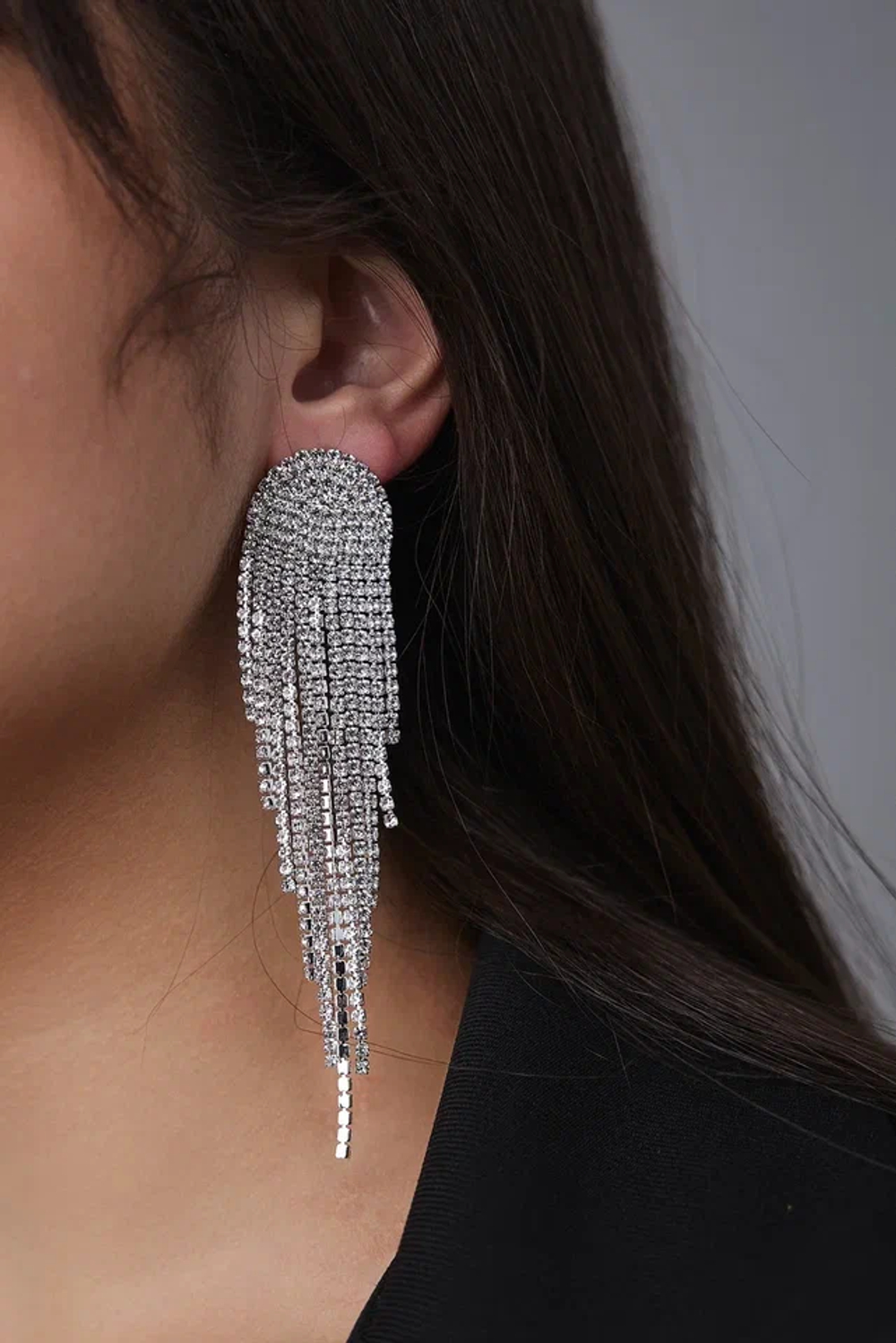 Серьги пусеты длинные из серебряных кругов