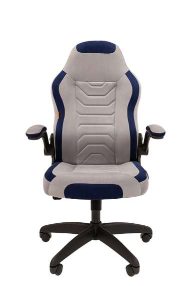 Кресло Chairman game 50 Россия серый/синий велюр Т53/Т82 пластик черный
