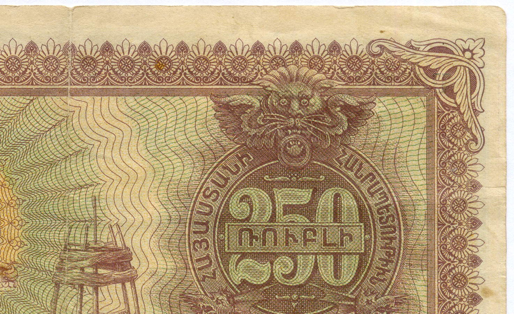 Банкнота 250 рублей 1919 год. Республика Армения № 252111. F-VF