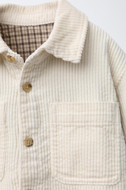 ZARA ВЕЛЬВЕТОВАЯ КУРТКА-РУБАШКА С КЛЕТЧАТОЙ ПОДКЛАДКОЙ, ЭКРЮ