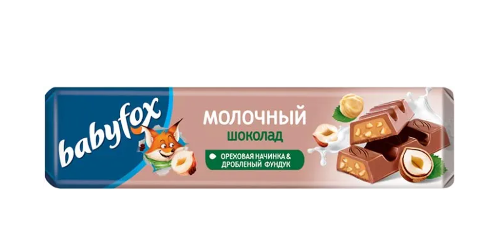 Батончик BabyFox с ореховой начинкой и дробл. фундуком 45 г (упаковка 30 шт.)