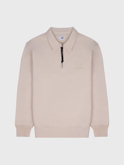 Свитшот на молнии C.P. Company Logo Diagonal Raised Fleece Half Zip Pistachio Shell - Beige