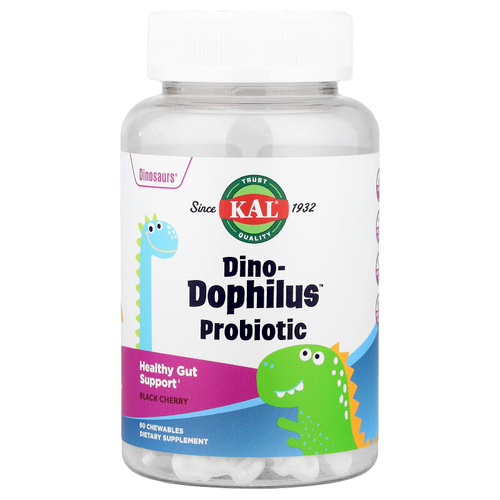 KAL, Dinosaurs®, пробиотик Dino-Dophilus™, ягоды черешни, 60 жевательных таблеток