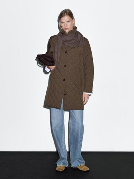 Massimo Dutti Удлиненная легкая стеганая куртка, хаки