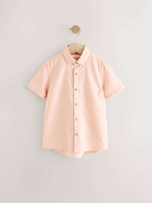 Рубашка льняная с коротким рукавом для мальчика Next AB7-100, Персиковый