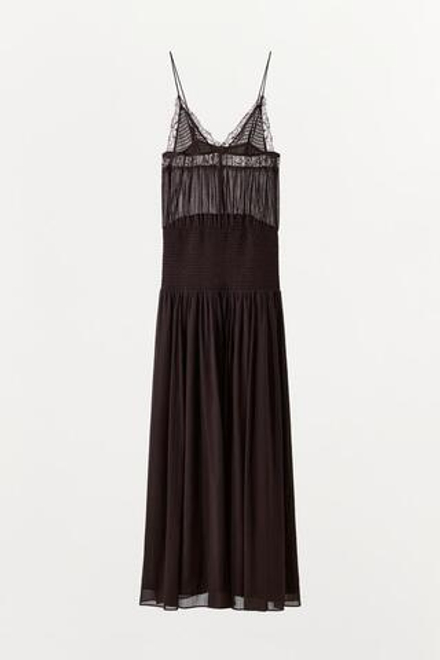 ZARA КРУЖЕВНОЕ ПЛАТЬЕ НА БРЕТЕЛЯХ, ГРАНАТОВЫЙ