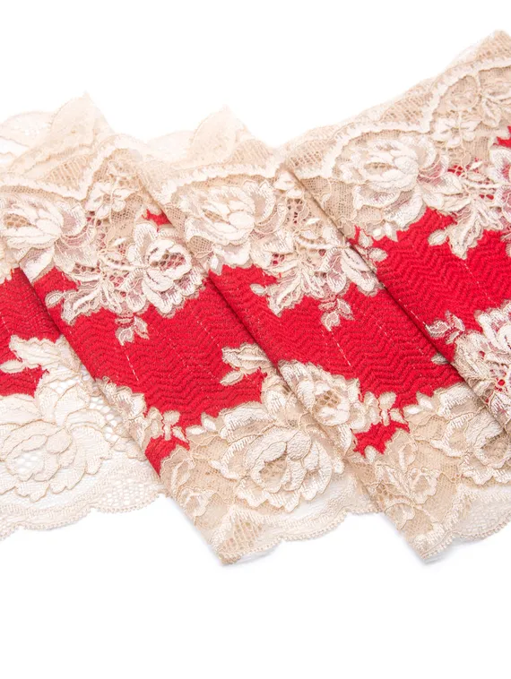 03-216 Кружево эластичное 21 см, красный / телесный