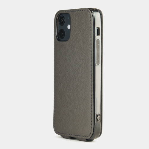 Чехол для iPhone 12 Mini из натуральной кожи теленка, серого цвета