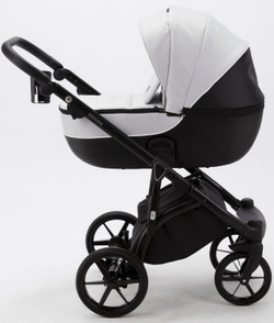 Детская коляска Adamex Bibione 2 в 1 BI-TSB11 (СВ.СЕР.ЖАКАРД+ЧЕРН.КОЖА)