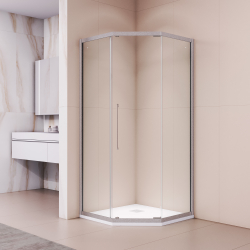Душевой уголок стекло 6 мм, пятиугольный, форма трапеция, раздвижная дверь, RGW PA-86S (Прозрачное, 1000x1000)