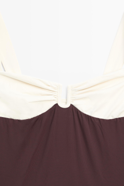 Massimo Dutti Купальник со сборками, коричневый