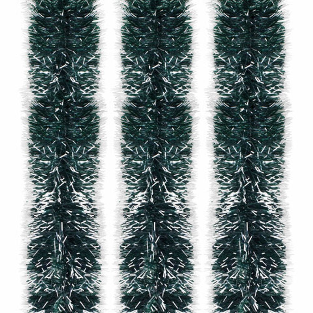 Мишура КОМПЛЕКТ 3 штуки, диаметр 100 мм, длина 2 м, зеленая с белыми кончиками, 592217