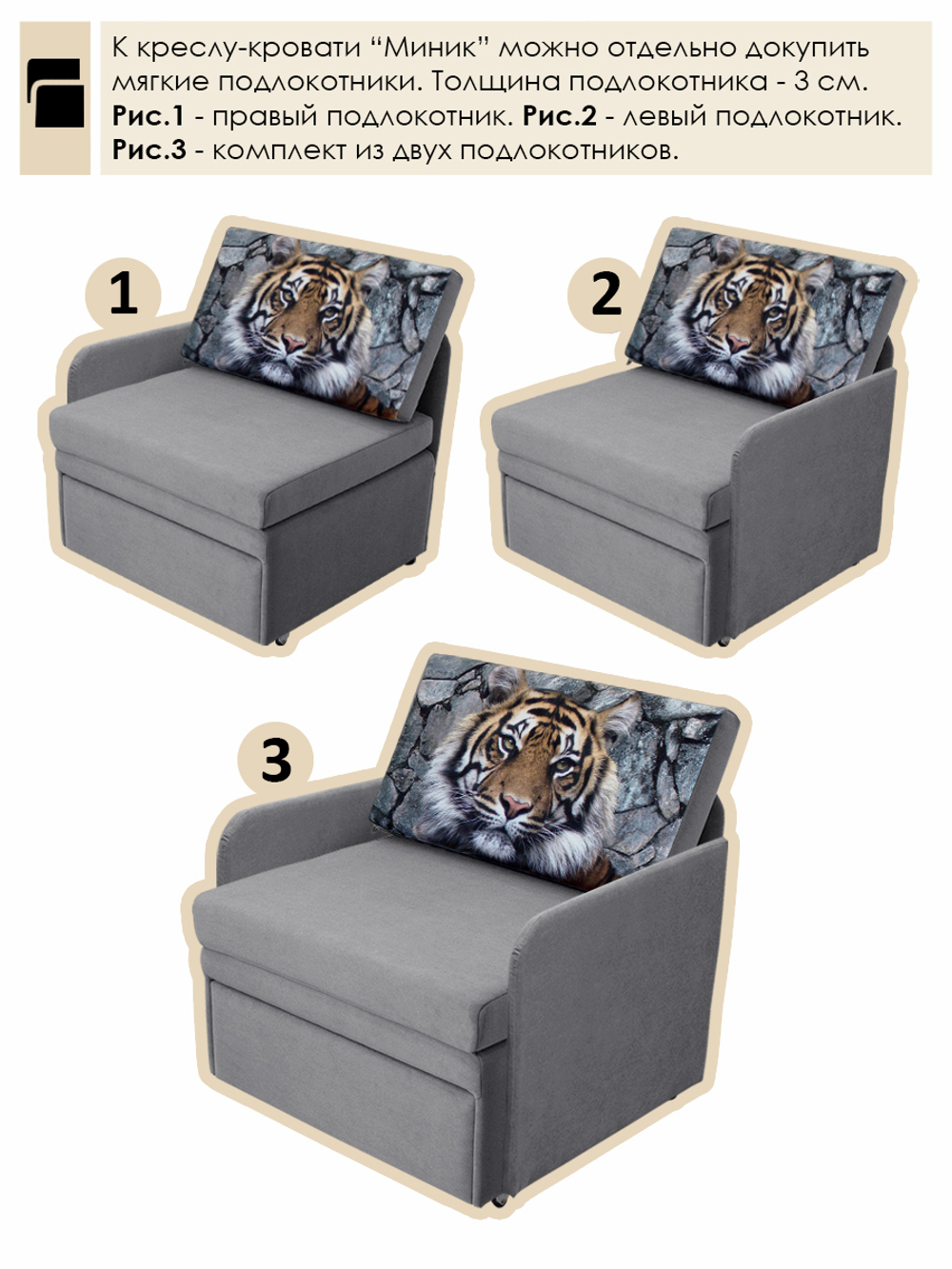 Кресло-кровать "Миник" 70 см, купон Тигр