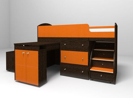 Кровать-чердак КарИВи Малыш Венге Оранжевый