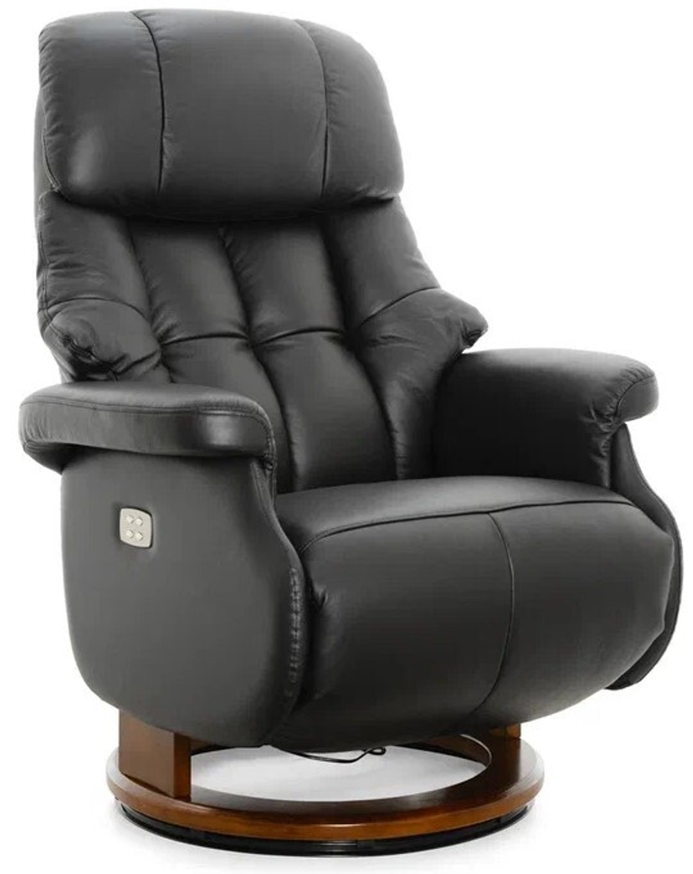 Кресло реклайнер Relax Lux Electro S16099RWB, натуральная кожа черная (001), основание дерево темный орех (029)