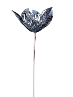 Веточка с цветком 19x52см ChristmasDeLuxe белая/олово