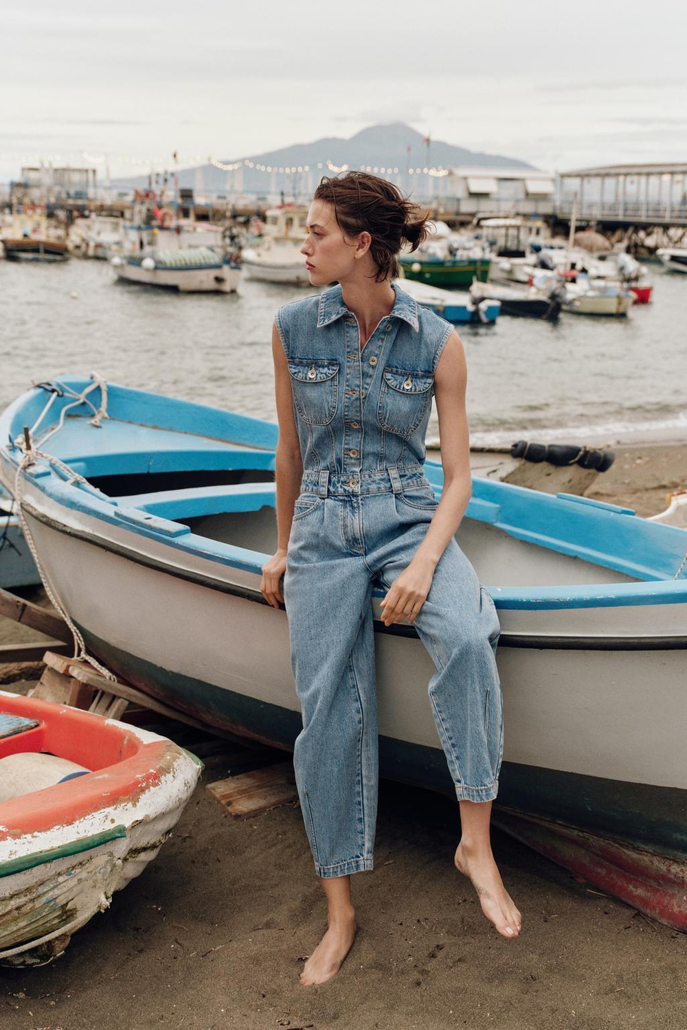 ZARA ДЖИНСОВЫЙ КОМБИНЕЗОН Z1975 BALLOON, ВЫЦВЕТШИЙ СИНИЙ