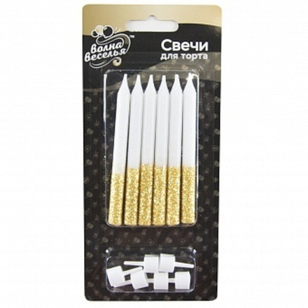 Свечи Сверкающий глиттер Белый/Золото с блестками 8 см. 6 шт.
