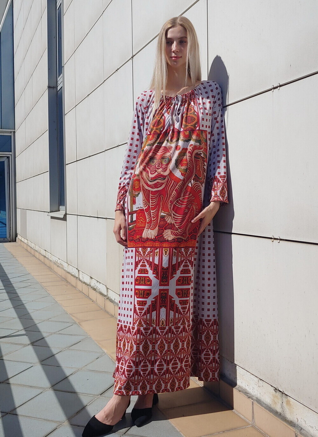 Платье "Красный Тигр", по мотивам живописи современного вьетнамского художника Ханг Тронг