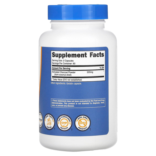 Nutricost, Активированный уголь, 120 капсул (260 мг на капсулу)
